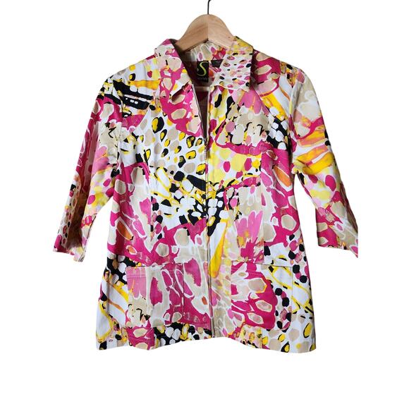 SPORTELLE Red Yellow Multicored 90's Style Full Zip 3/4 Sleeve Jacket SZ L - Picture 1 of 8